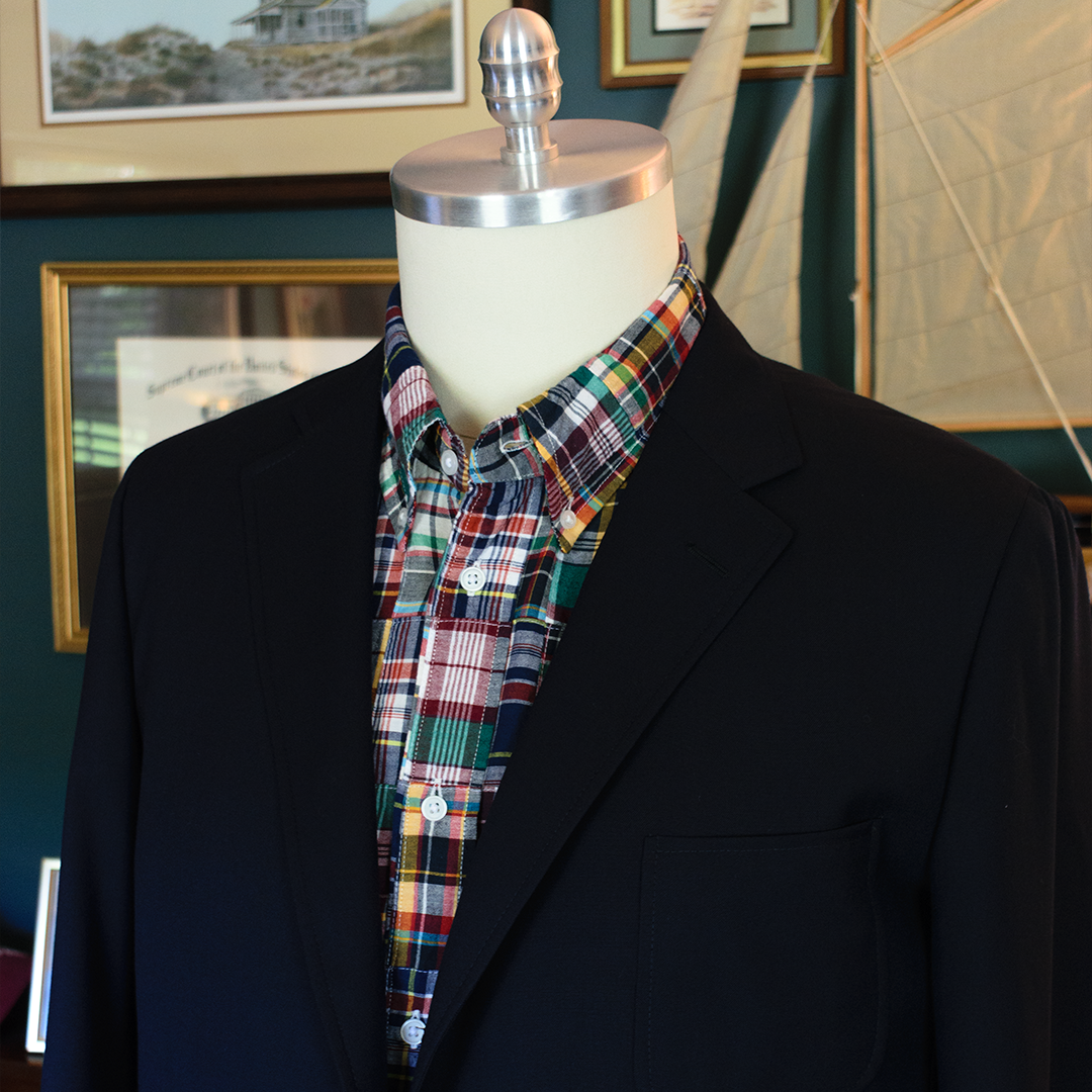 Navy Wool Hopsack Triple Patch Pocket Blazer