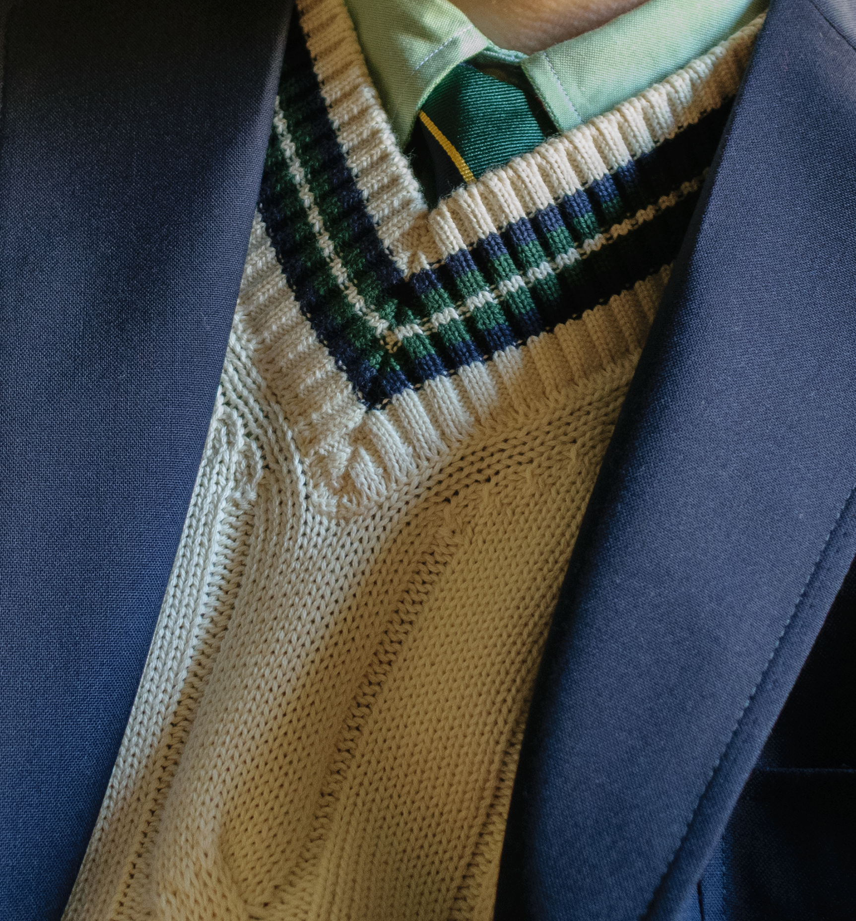 Cream / Navy / Dark Green Classic Cricket Sweater