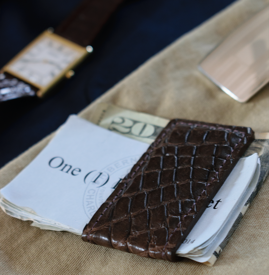 Matte Brown Alligator Money Clip