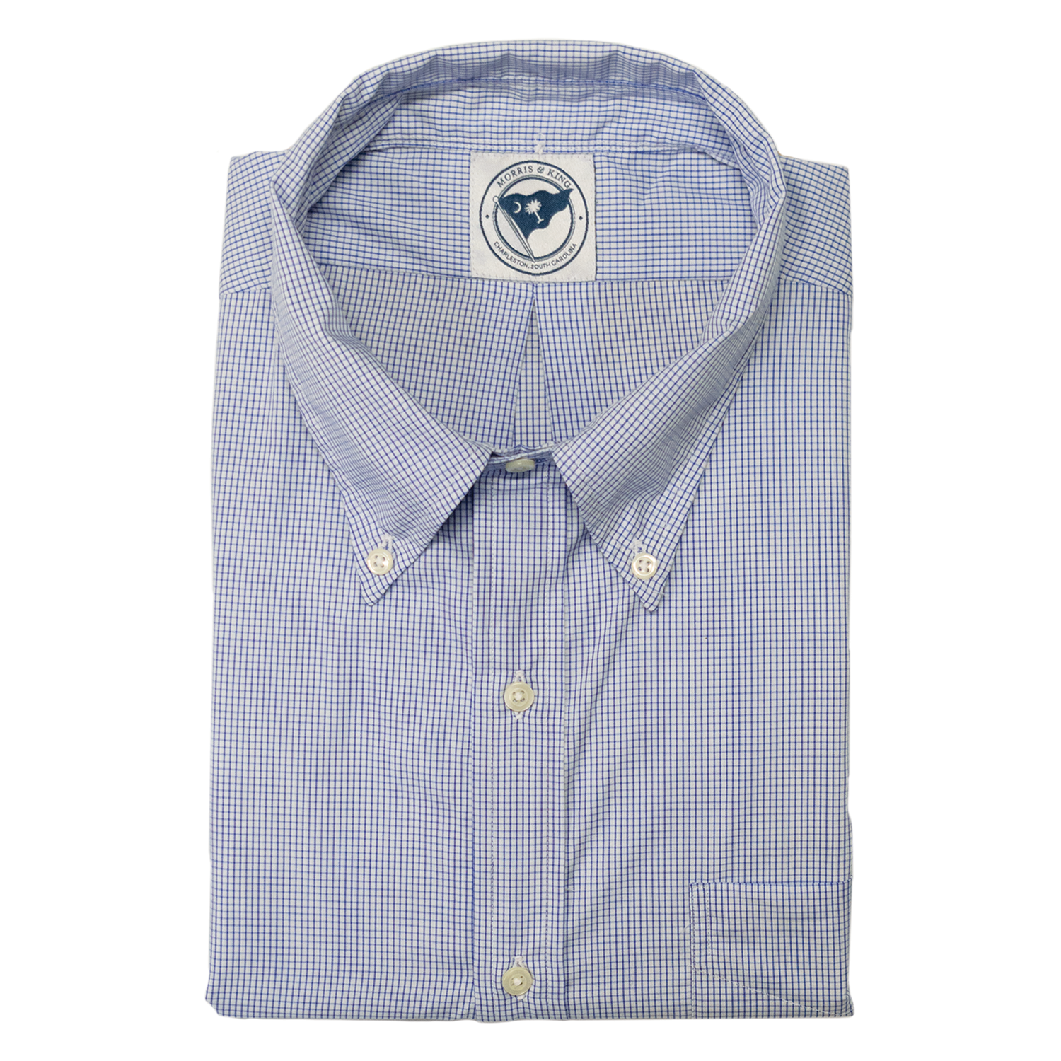 Blue Micro Check Button Down Shirt