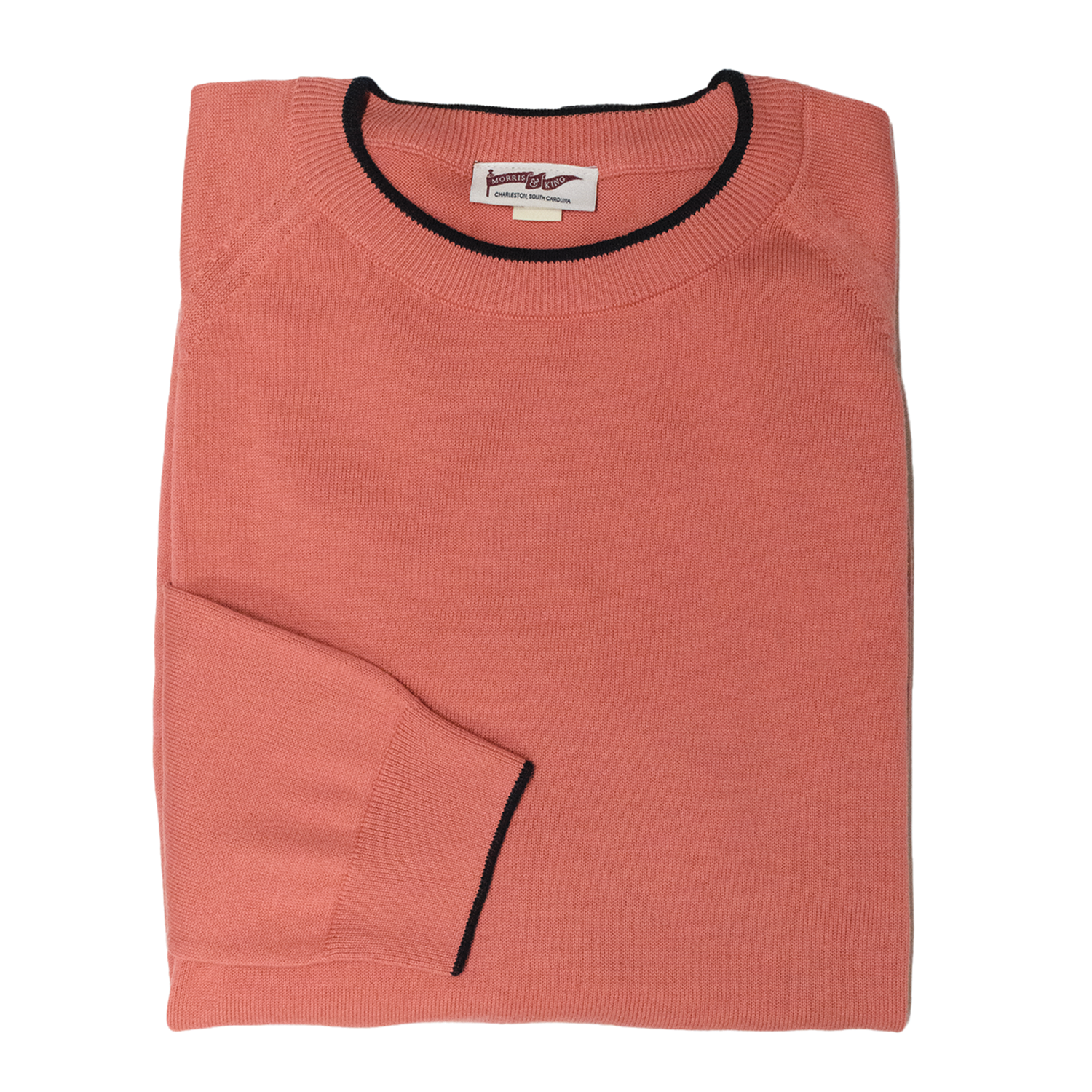 Salmon / Dark Navy Tipped Lightweight Sweater
