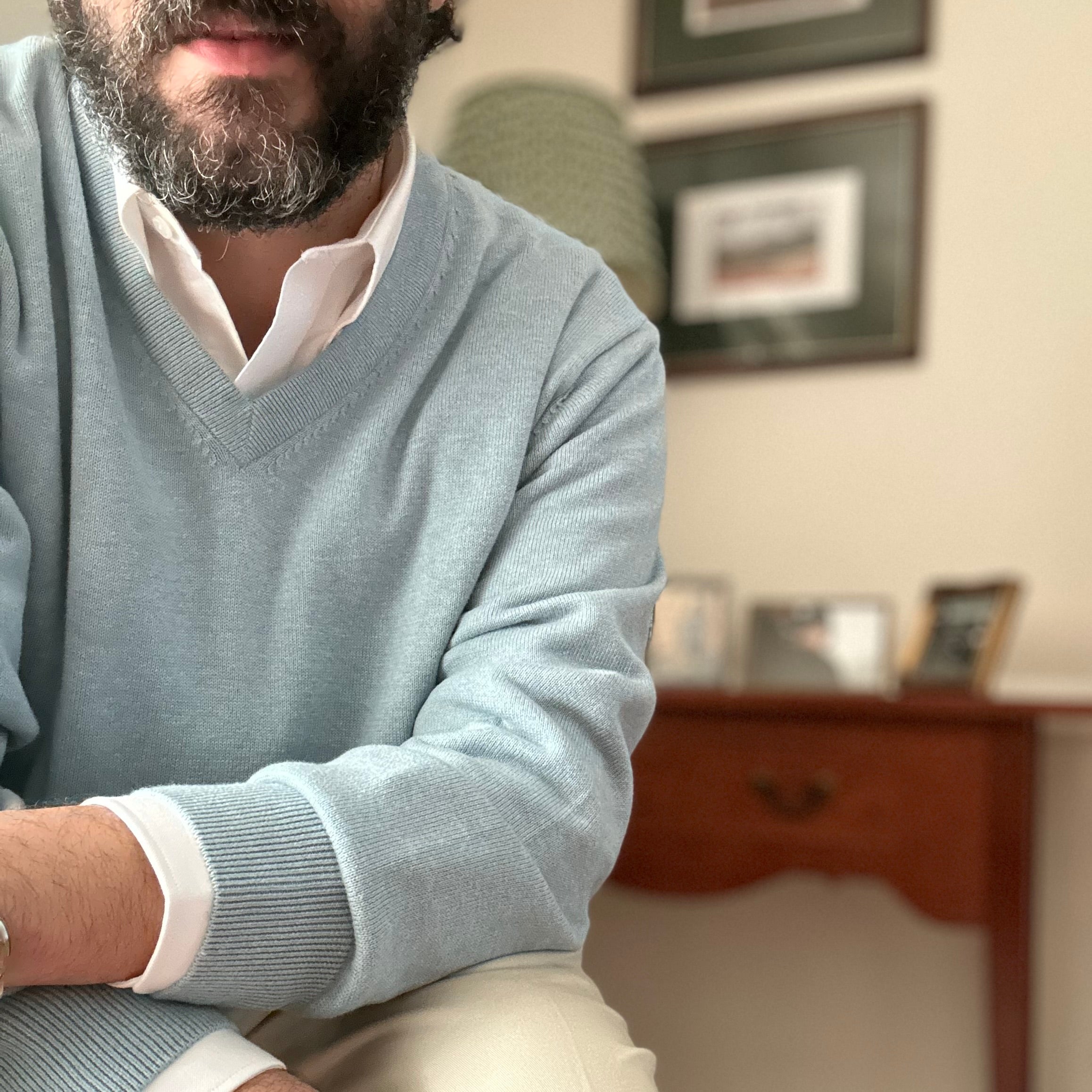 Chambray V-Neck Sweater