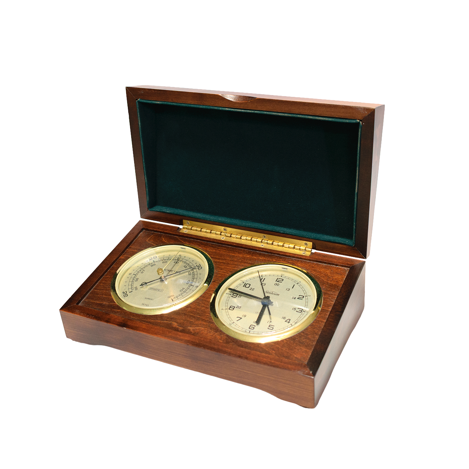 Clock & Barometer Desk Top Wooden Box (1970s)