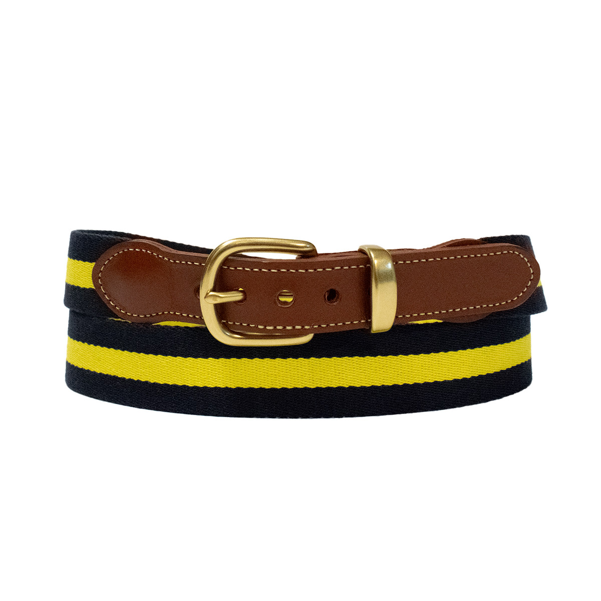 Vintage Rugby Ralph Lauren Navy Web Belt with Tan Leather and Gold Buckle Woven Leather Belt - Navy main image 2