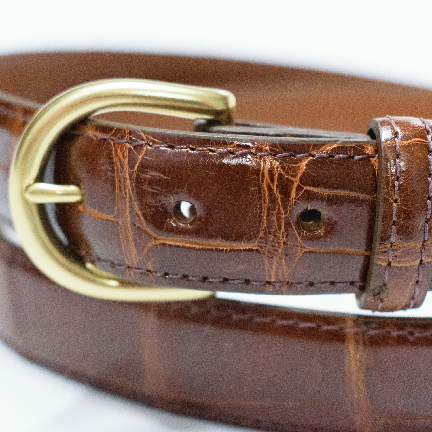 1" Cognac Glazed Alligator Classic Leather Belt