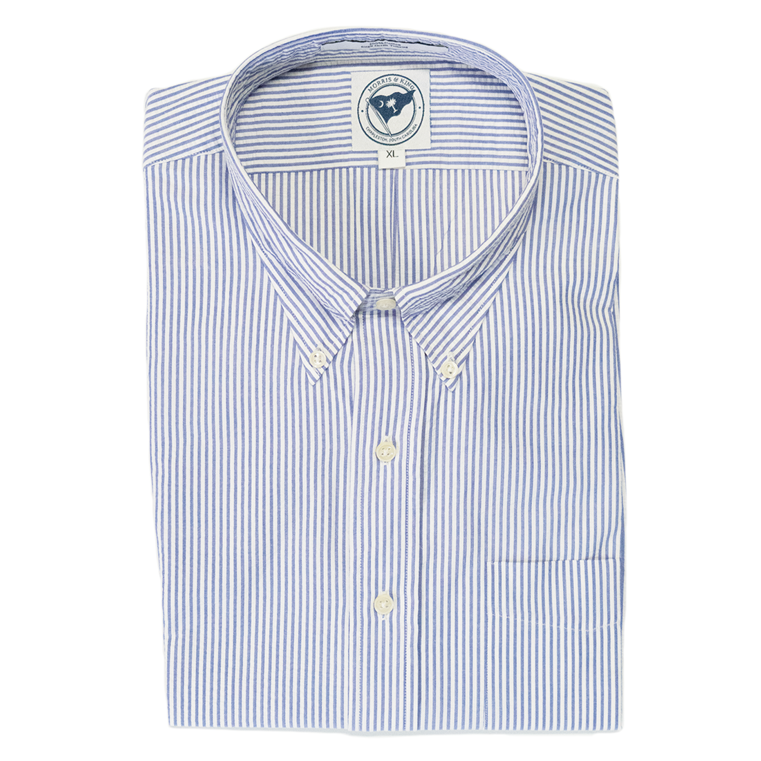 Navy / White Seersucker Button Down Shirt - Classic Fit