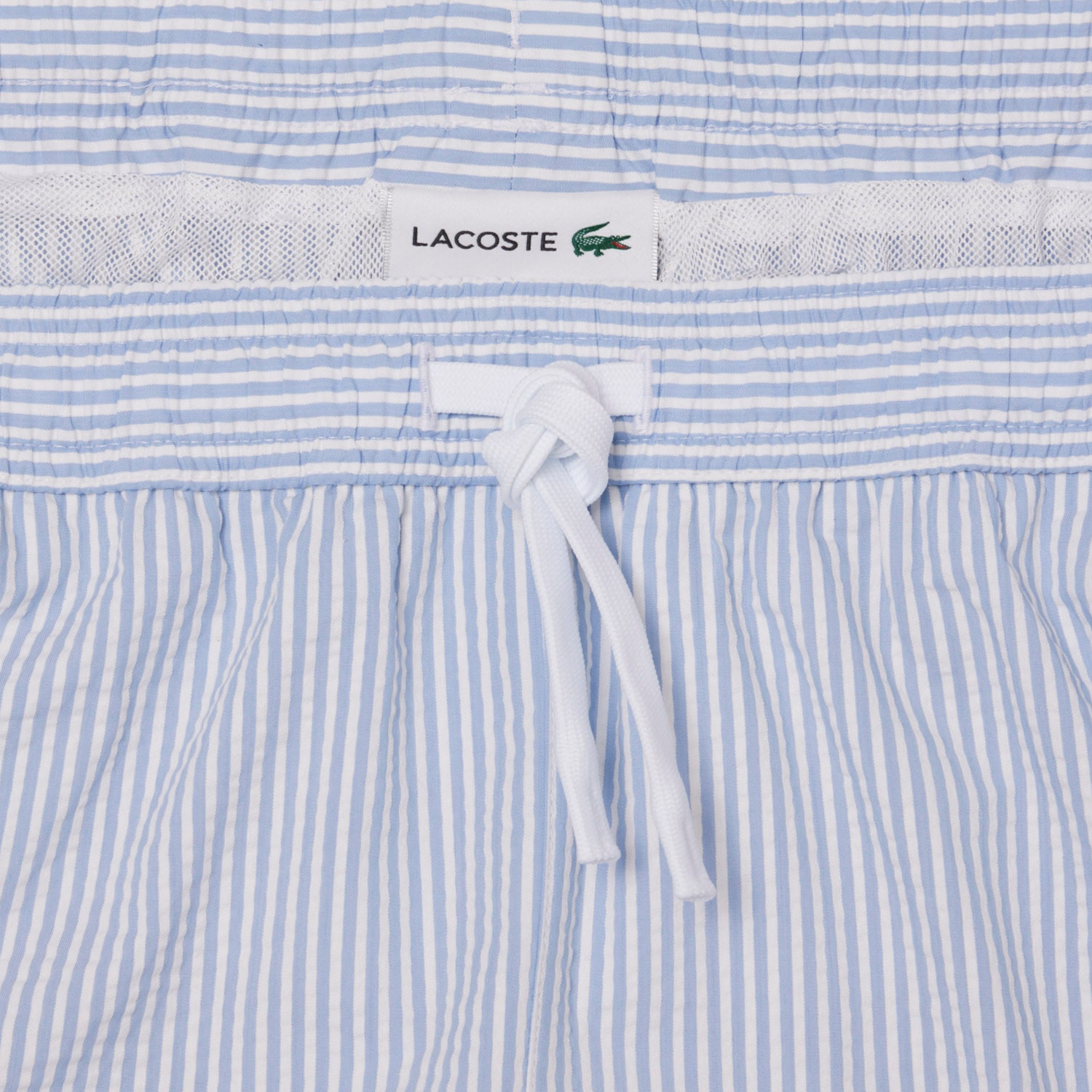 White / Light Blue Mid Length Striped Textured Swim Trunks