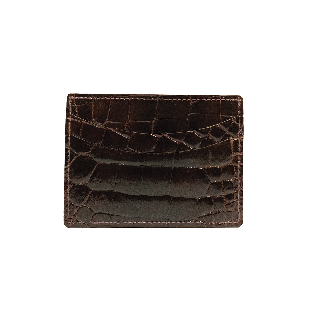 Dark Brown Glazed Alligator Card Case