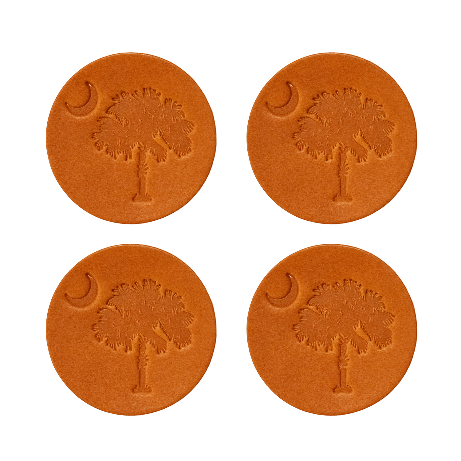 Whiskey Bridle Palmetto & Crescent Leather Coaster Set