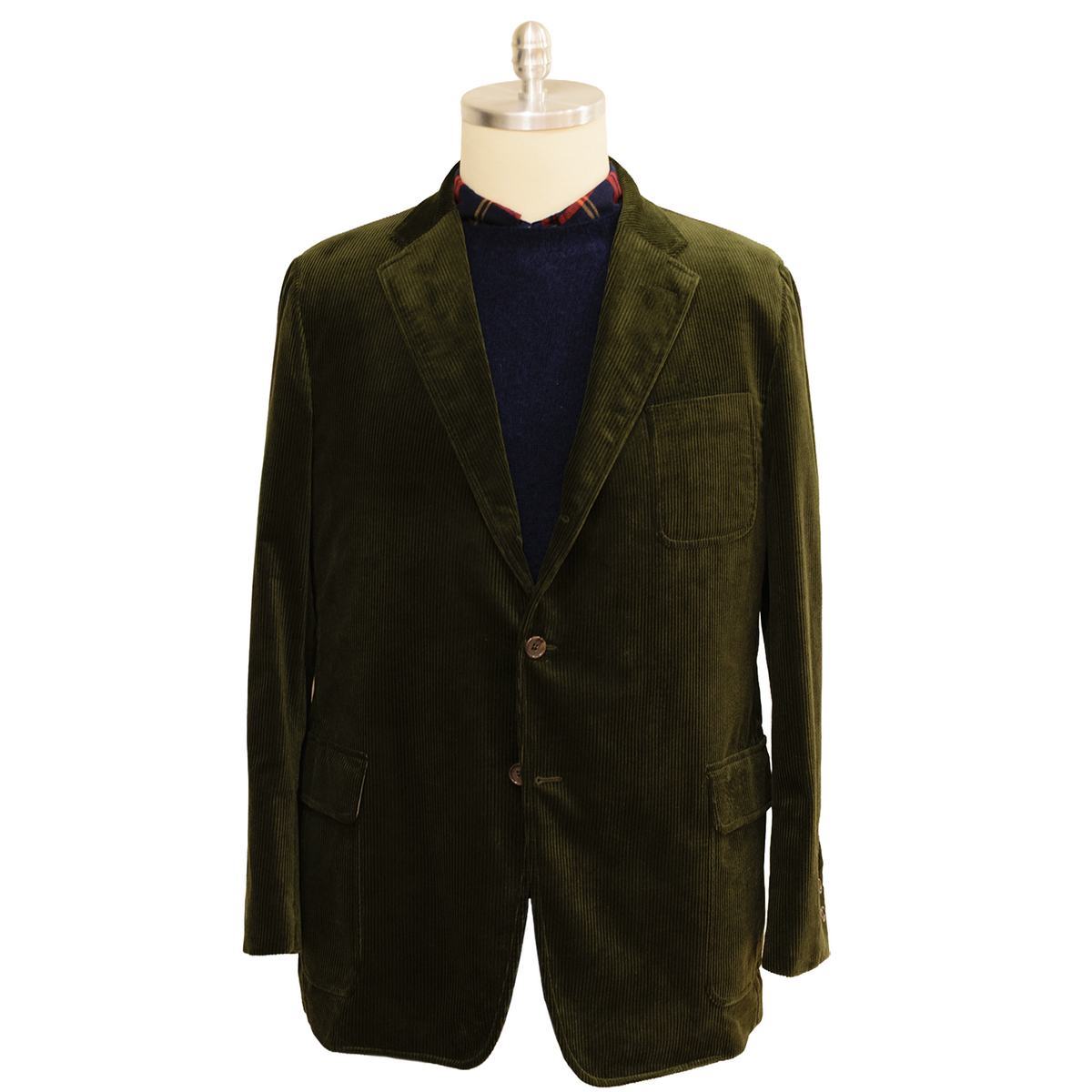 Olive Italian Corduroy Triple Patch Pocket Sport Coat - Made To Order