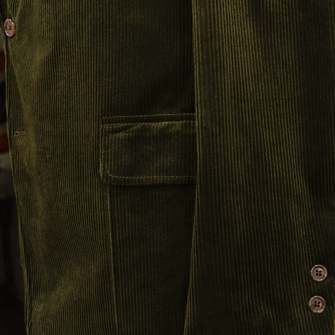 Olive Italian Corduroy Triple Patch Pocket Sport Coat - Made To Order