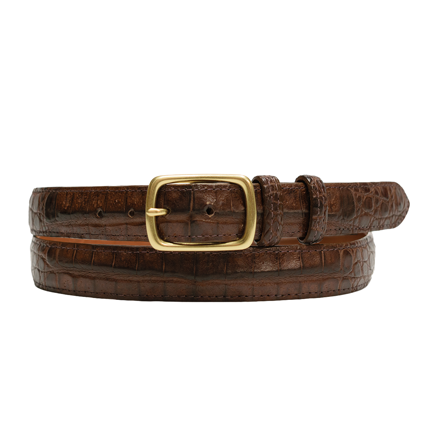 1" Brown Caiman Crocodile Center Bar Belt