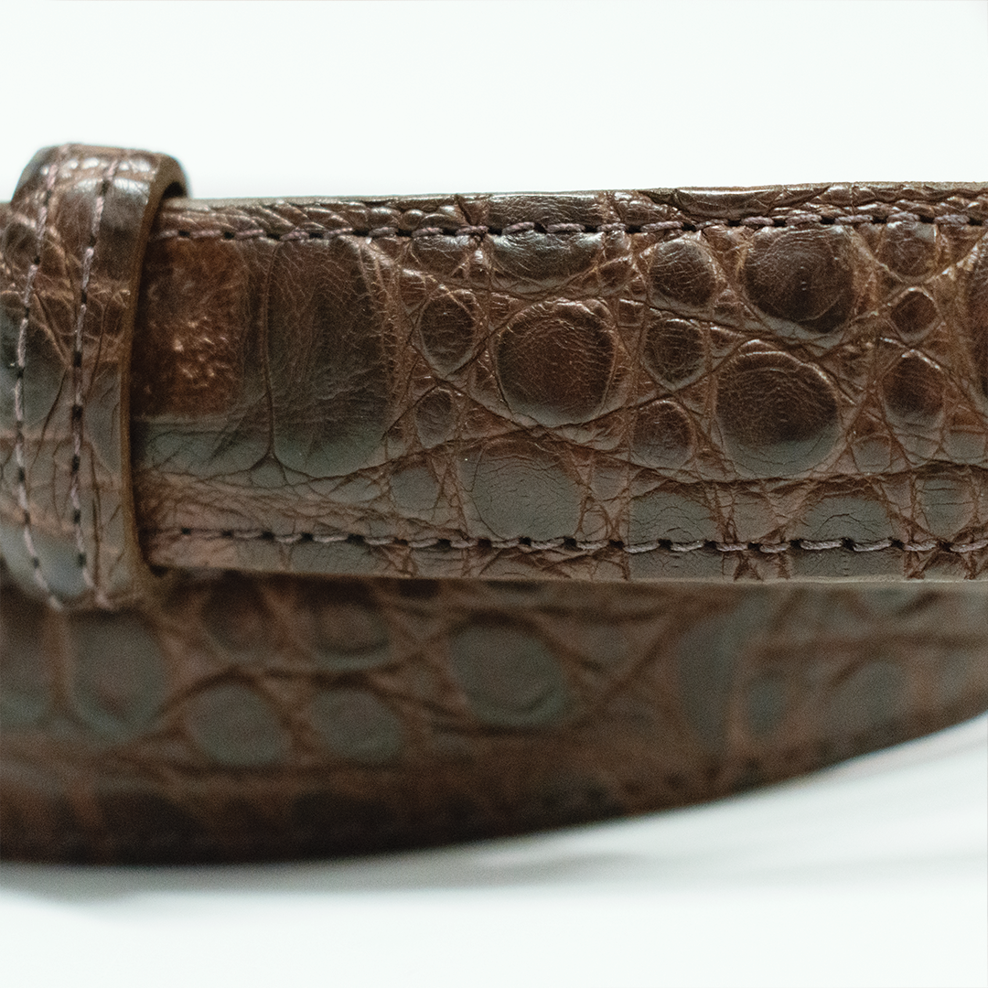1" Brown Caiman Crocodile Classic Leather Belt