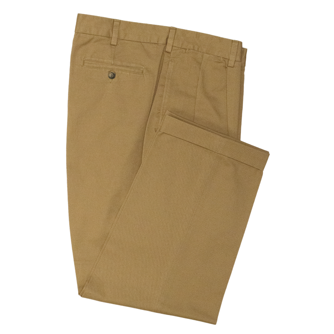 Dark Khaki Pleated Combed Cotton Pants - Classic Fit