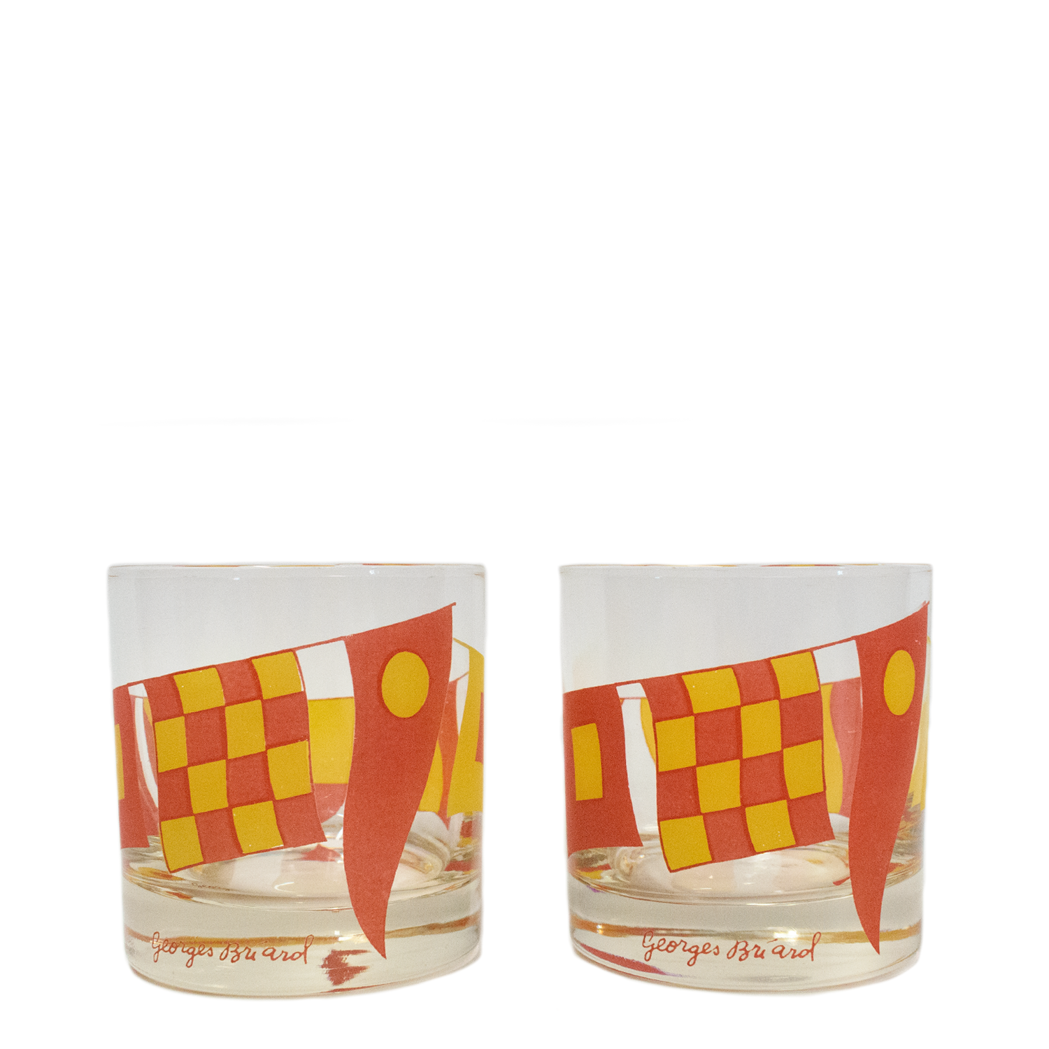 Red & Yellow Signal Flag Double-Old Fashioned Set (1960s)