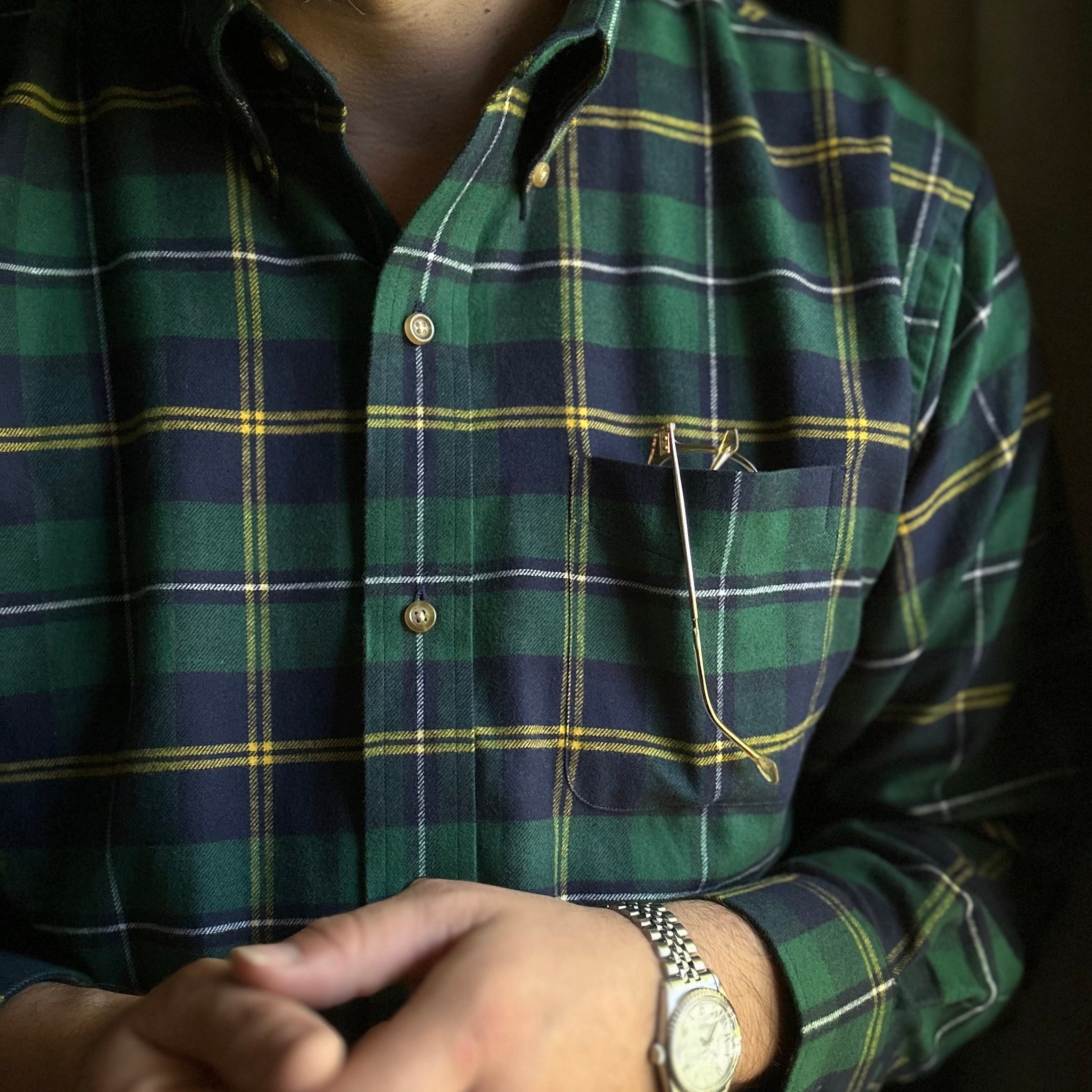 Navy / Green / Yellow / White Plaid Clubhouse Sport Shirt - Traditional Fit