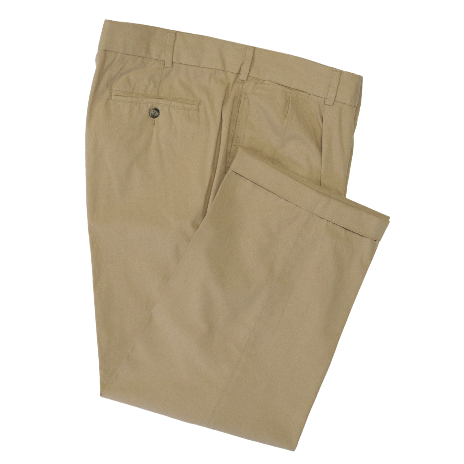 Khaki Pleated Lightweight Poplin Pants - Classic Fit