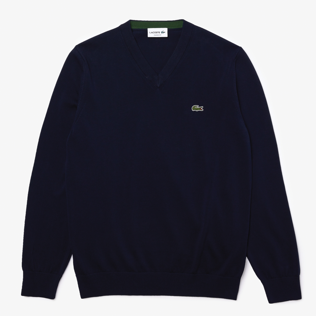 Navy Blue Cotton V-Neck Sweater