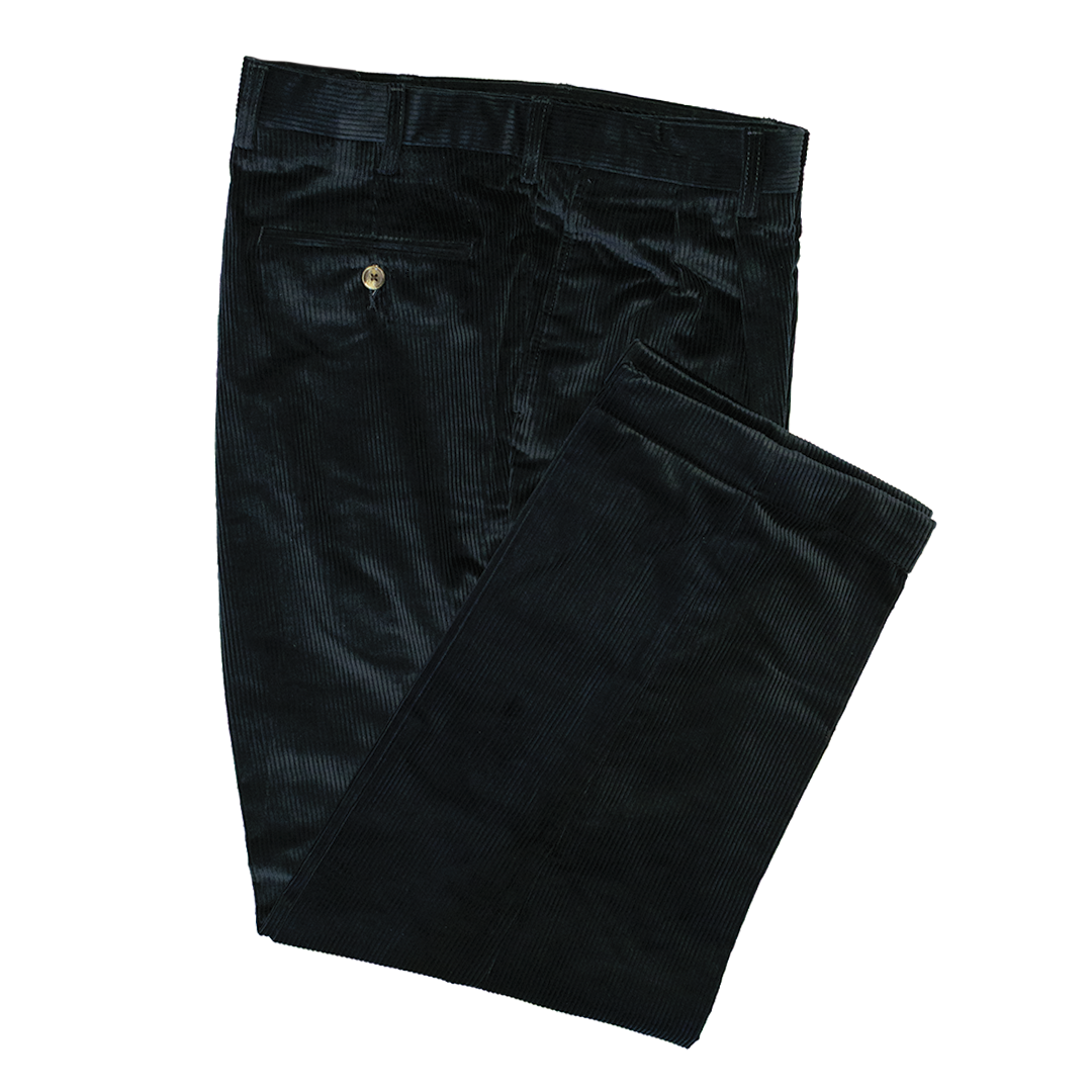 Navy Pleated Italian Corduroy Trousers - Classic Fit