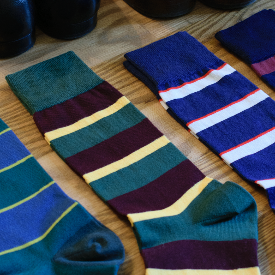 Green / Navy / Yellow Lightweight Cotton Socks
