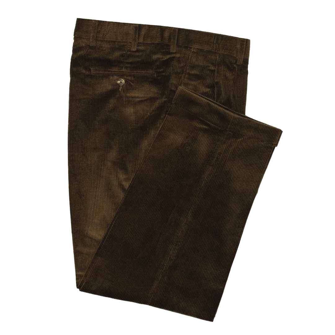 Olive Pleated Italian Corduroy Trousers - Classic Fit