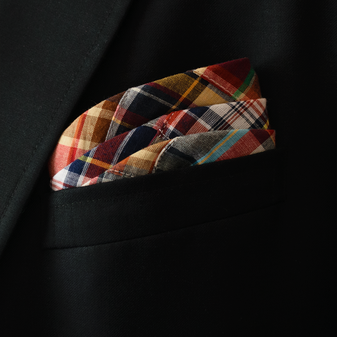 Navy / Red Patch Madras Pocket Square