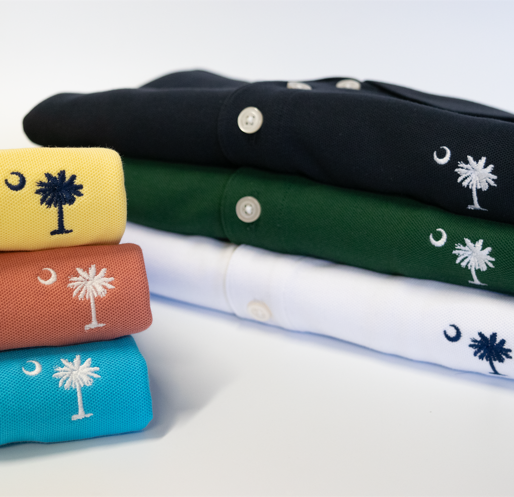 Salmon Palmetto & Crescent Pique Polo