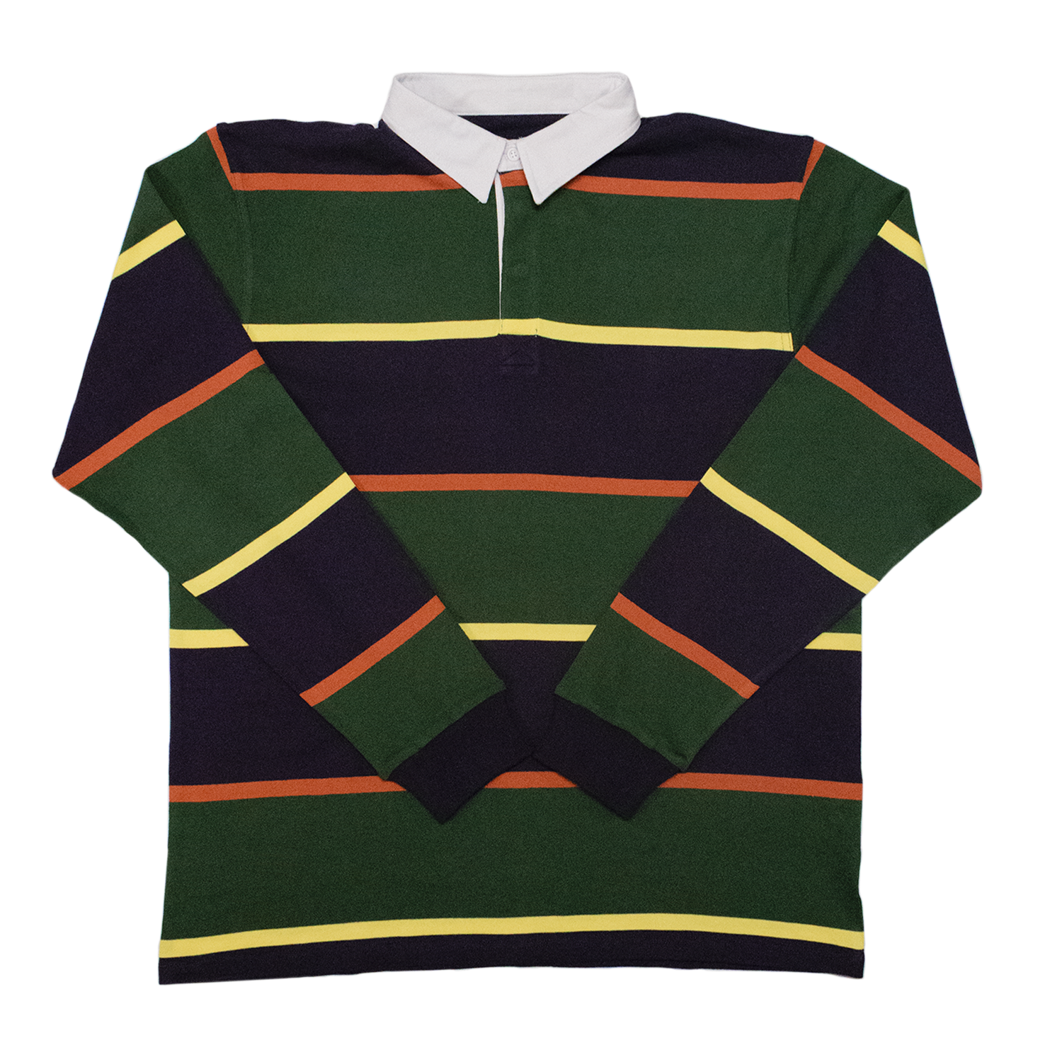 Navy / Green / Red / Gold Stripe Rugby Shirt - Regular Fit