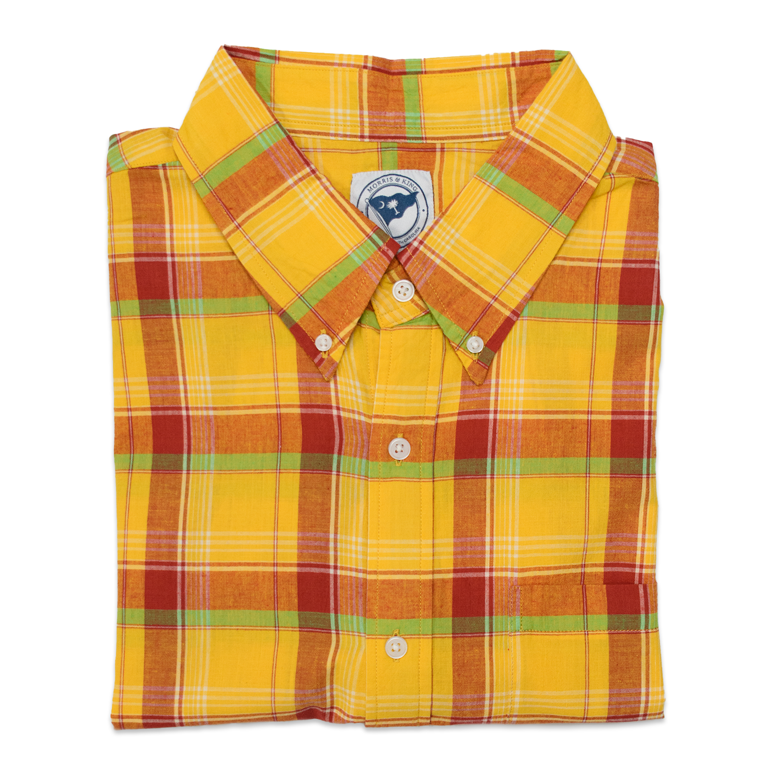 Red / Yellow Short Sleeve Madras Button Down Shirt - Classic Fit