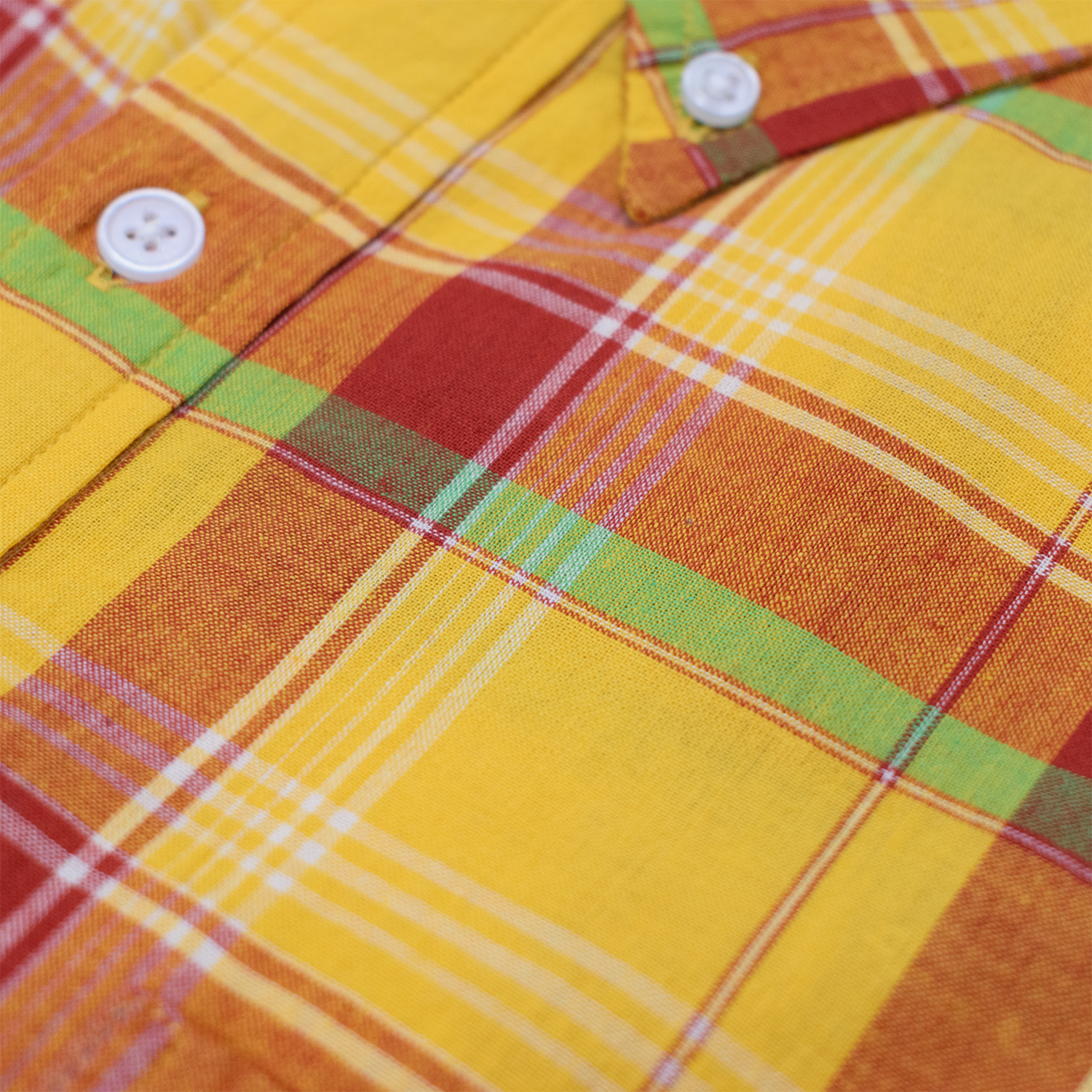 Red / Yellow Short Sleeve Madras Button Down Shirt - Classic Fit