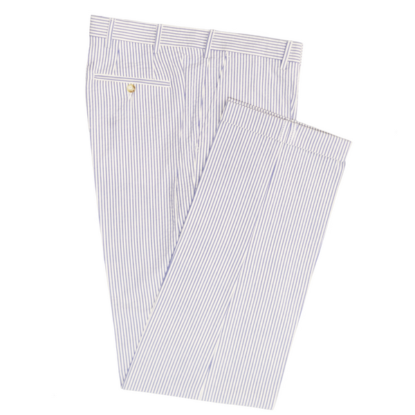 Blue / White Seersucker Trousers - Classic Fit