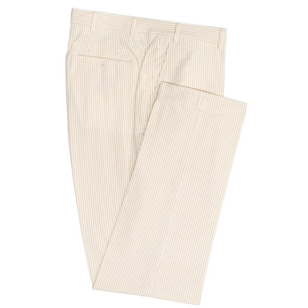 Tan / White Seersucker Trousers - Classic Fit