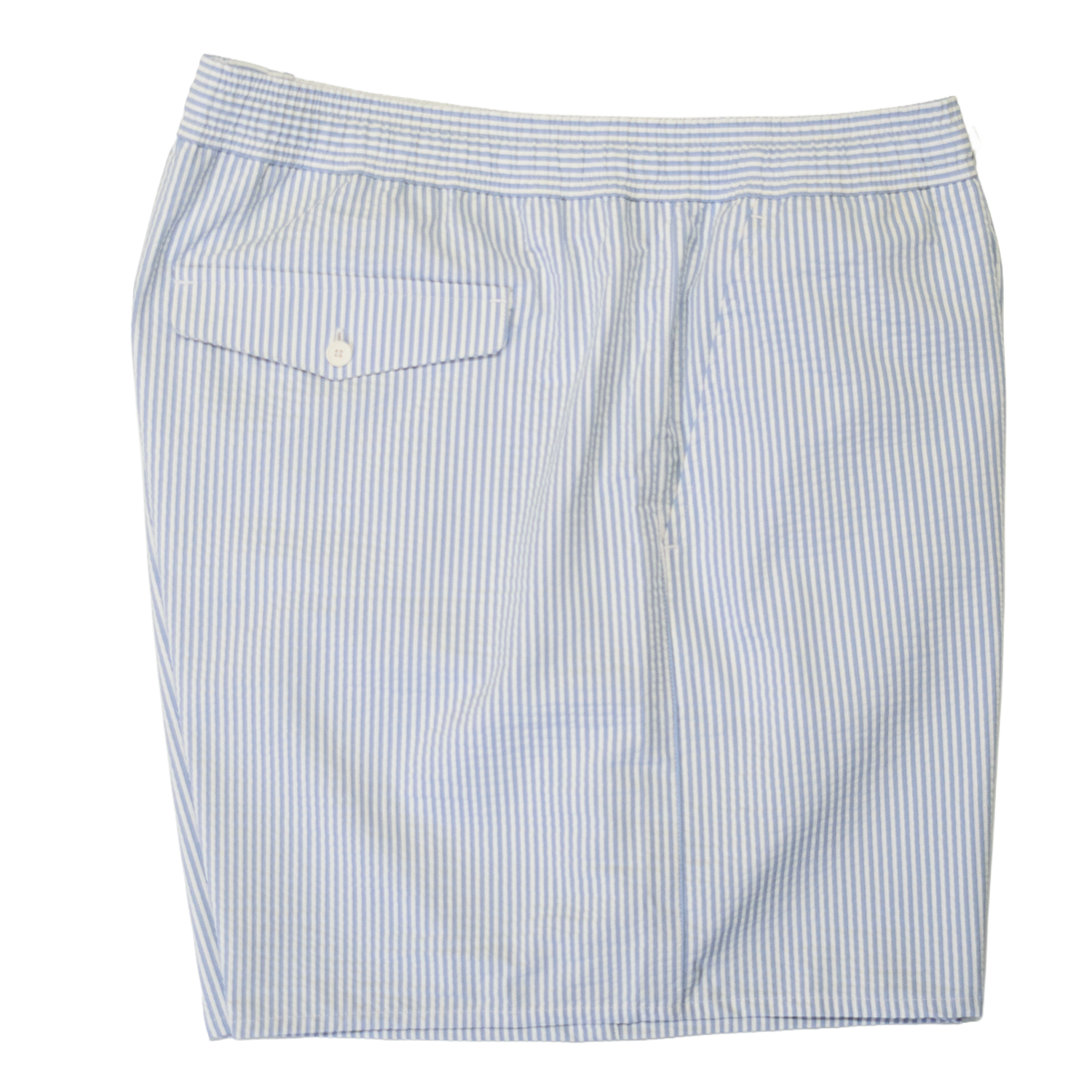 White / Light Blue Mid Length Striped Textured Swim Trunks