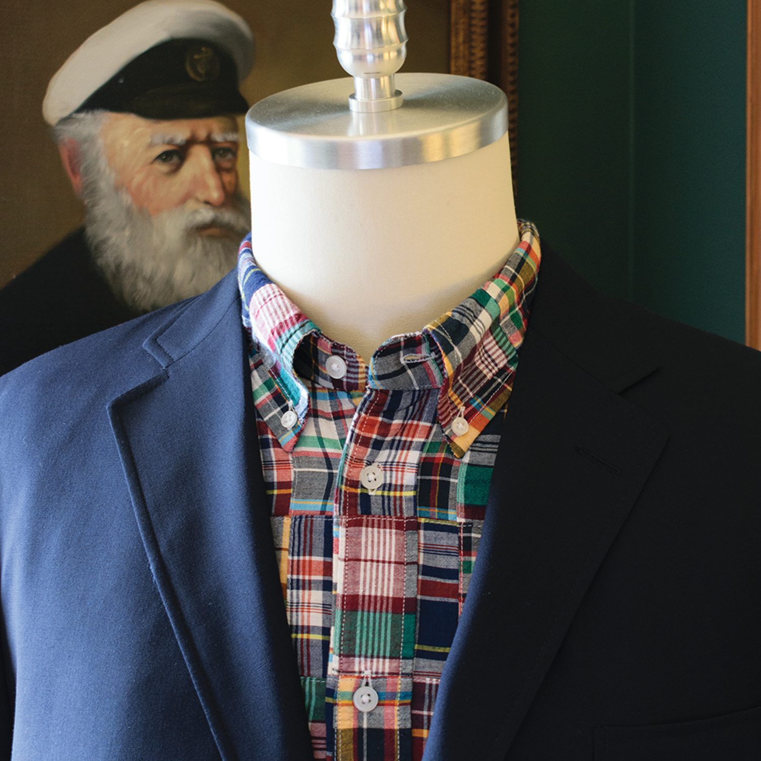 Navy Patch Madras Button Down Shirt - Classic Fit