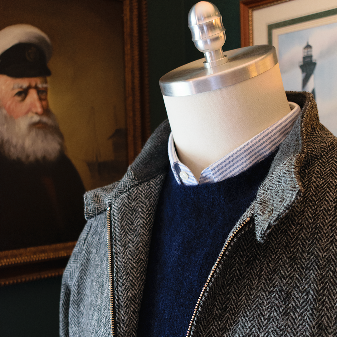 Navy Brushed Scottish Shetland Wool Sweater