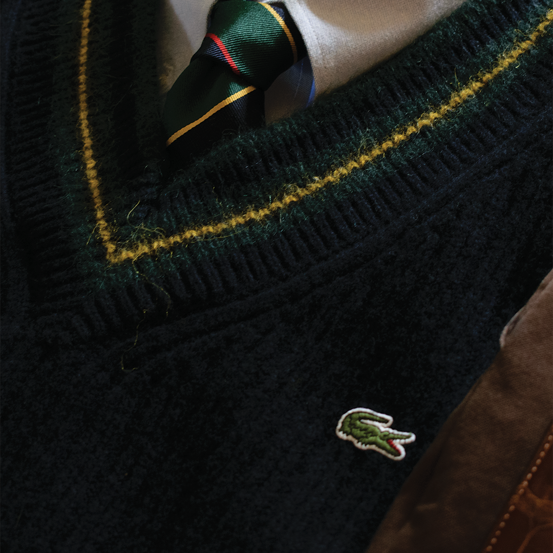 Navy Blue / Green / Yellow Striped Wool V-Neck Sweater