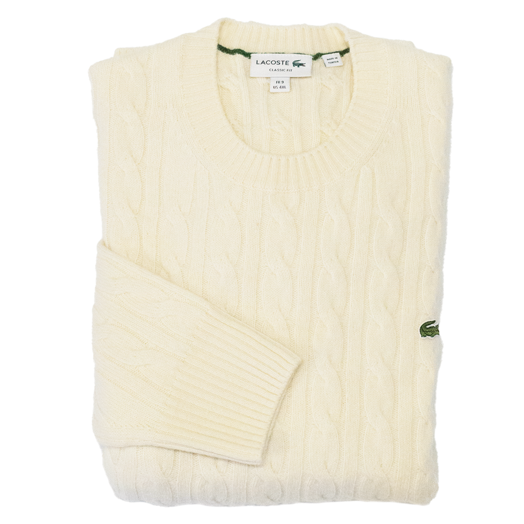 LACOSTE クラシックフィット　ニット Cream Cable Knit Wool Crew Neck Sweater