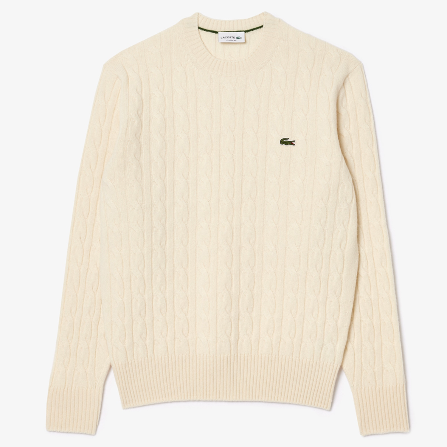 Cream Cable Knit Wool Crew Neck Sweater
