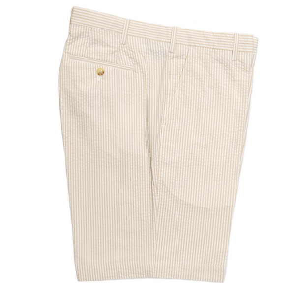 Tan / White Seersucker Shorts - Classic Fit
