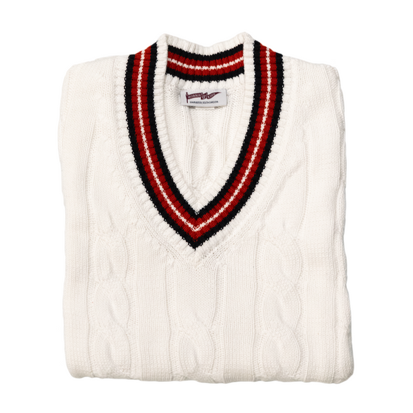 White / Red / Dark Navy Classic Cricket Vest
