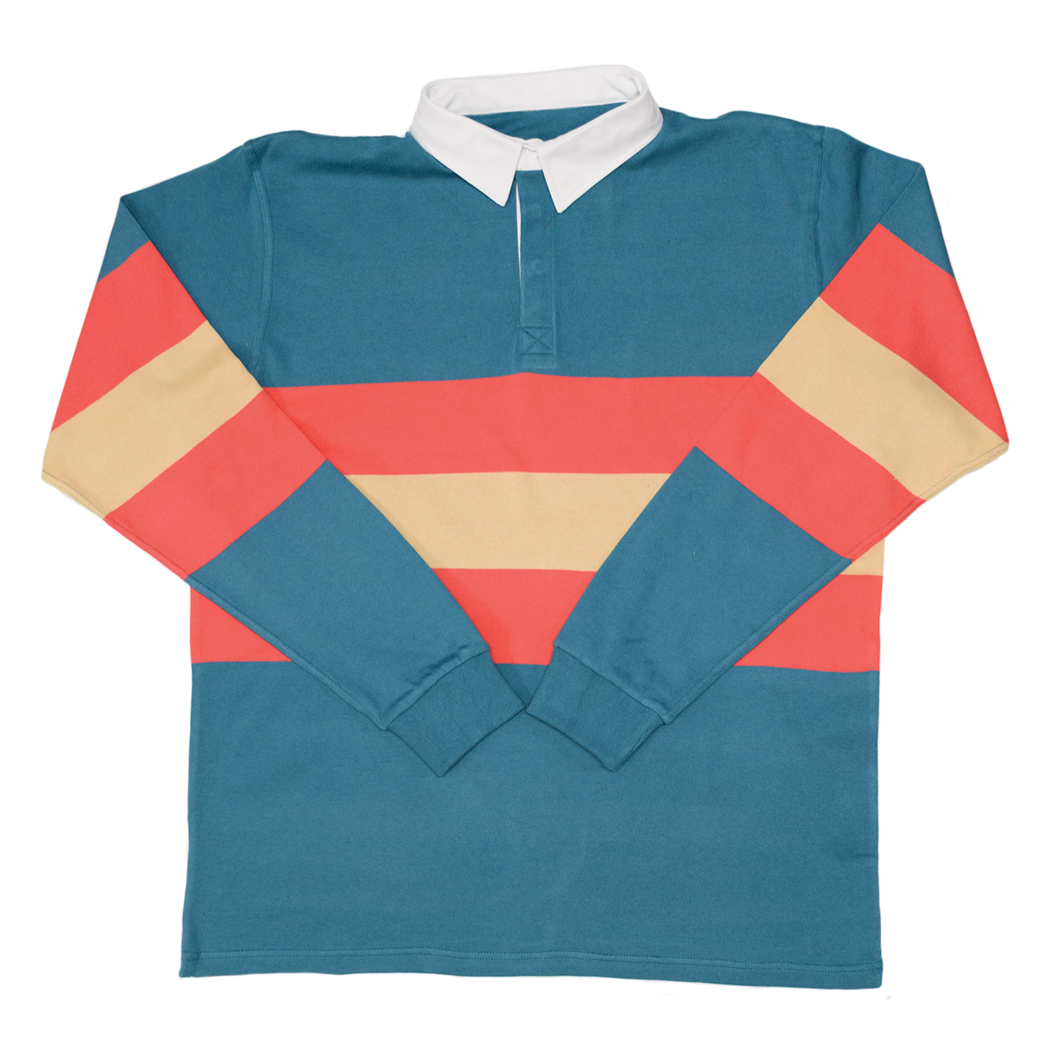 Viridian / Dark Coral / Oyster Pink Stripe Rugby Shirt - Regular Fit