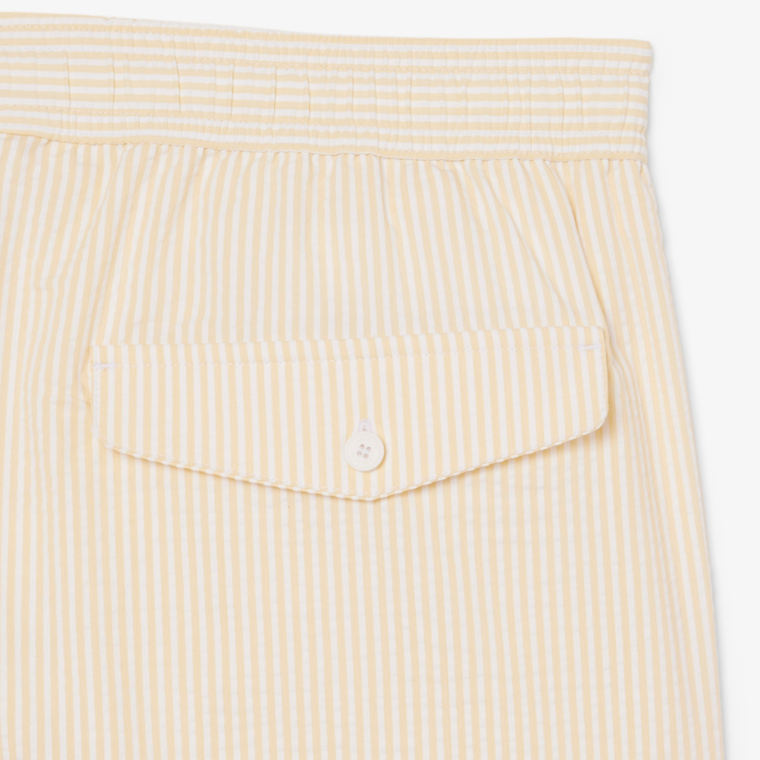 White / Yellow Mid Length Striped Textured Swim Trunks