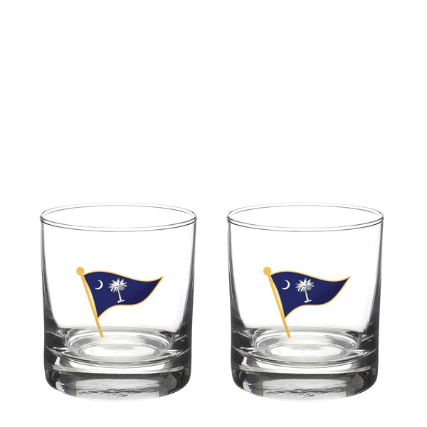 Carolina Burgee Double-Old Fashioned Set