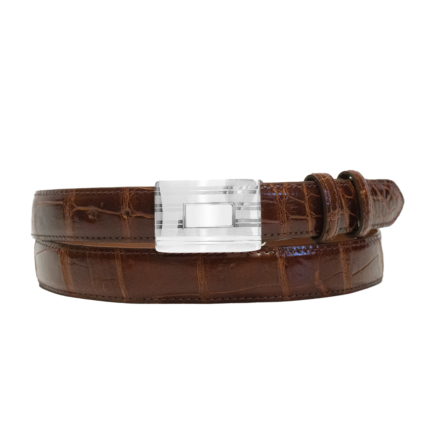 1" Morris & King Cognac Glazed Alligator & Sterling Belt