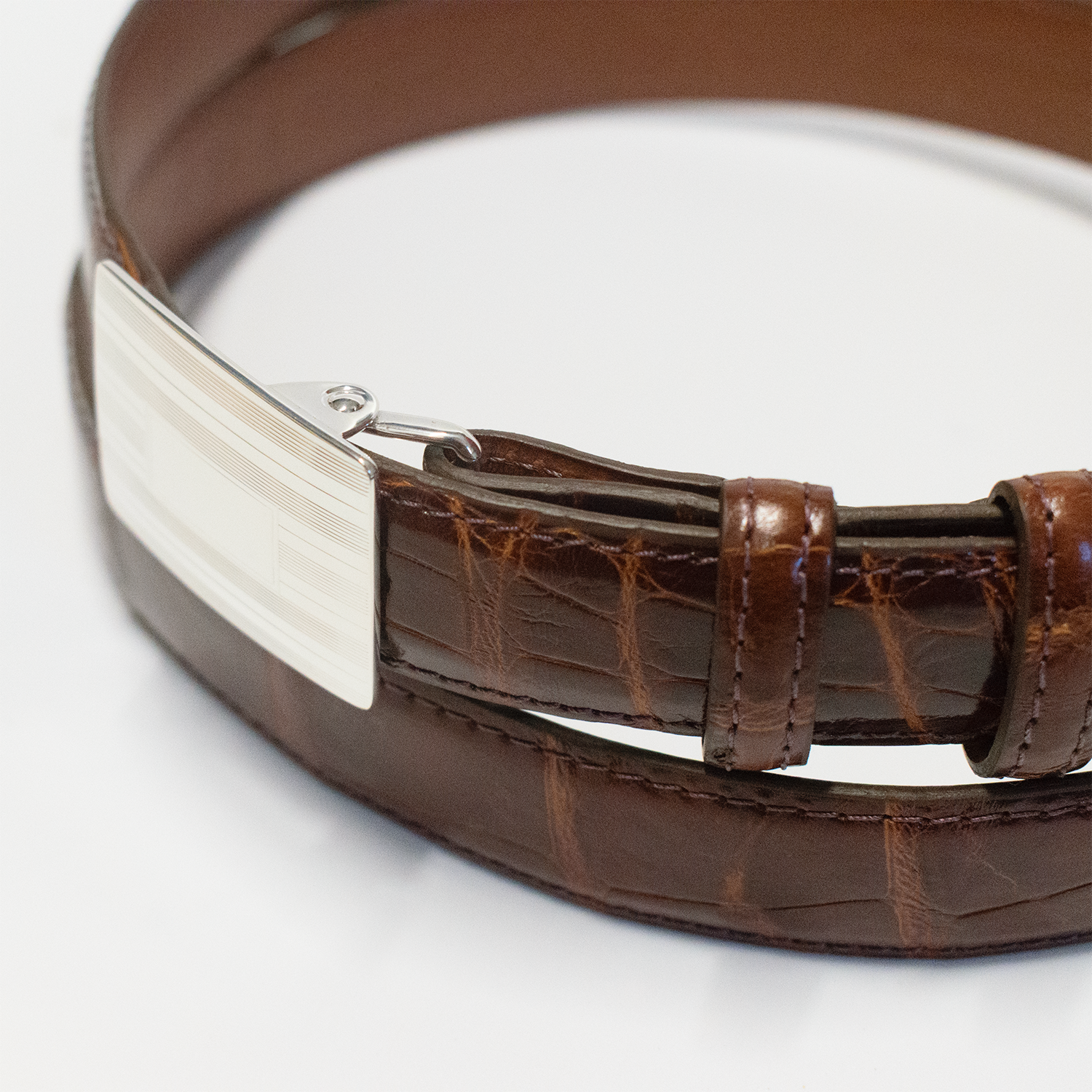1" Morris & King Cognac Glazed Alligator & Sterling Belt