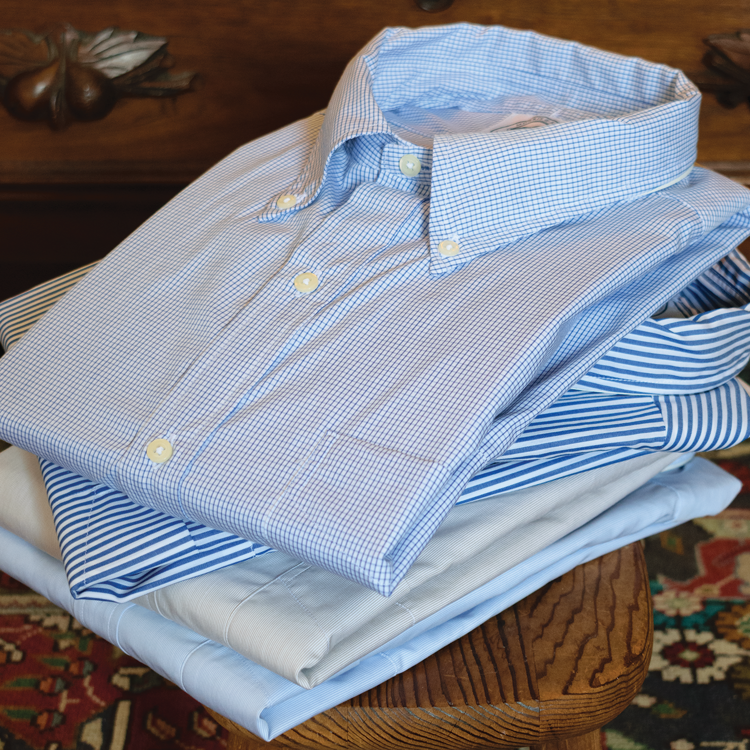 Blue Micro Check Button Down Shirt - Made To Order