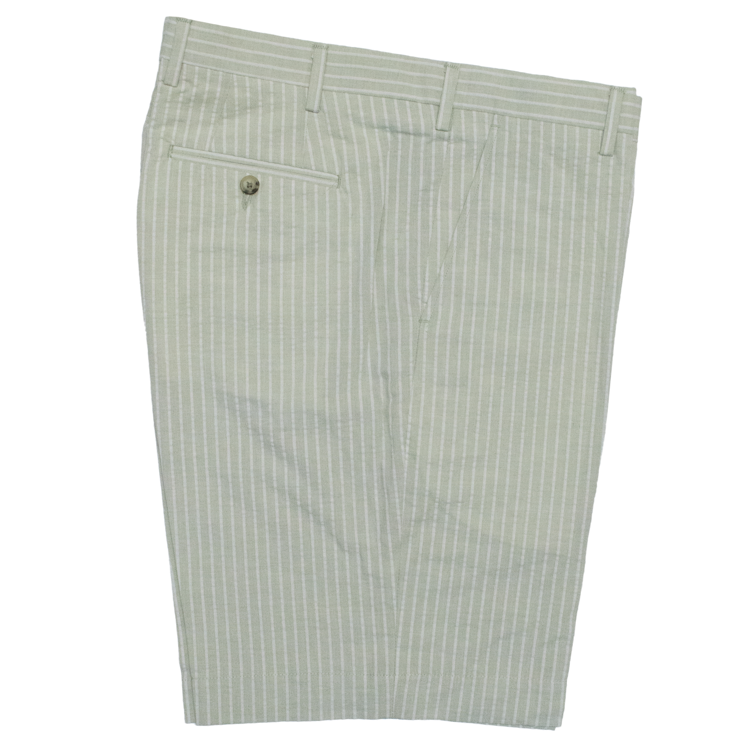 Green Stripe Cotton Shorts - Classic Fit