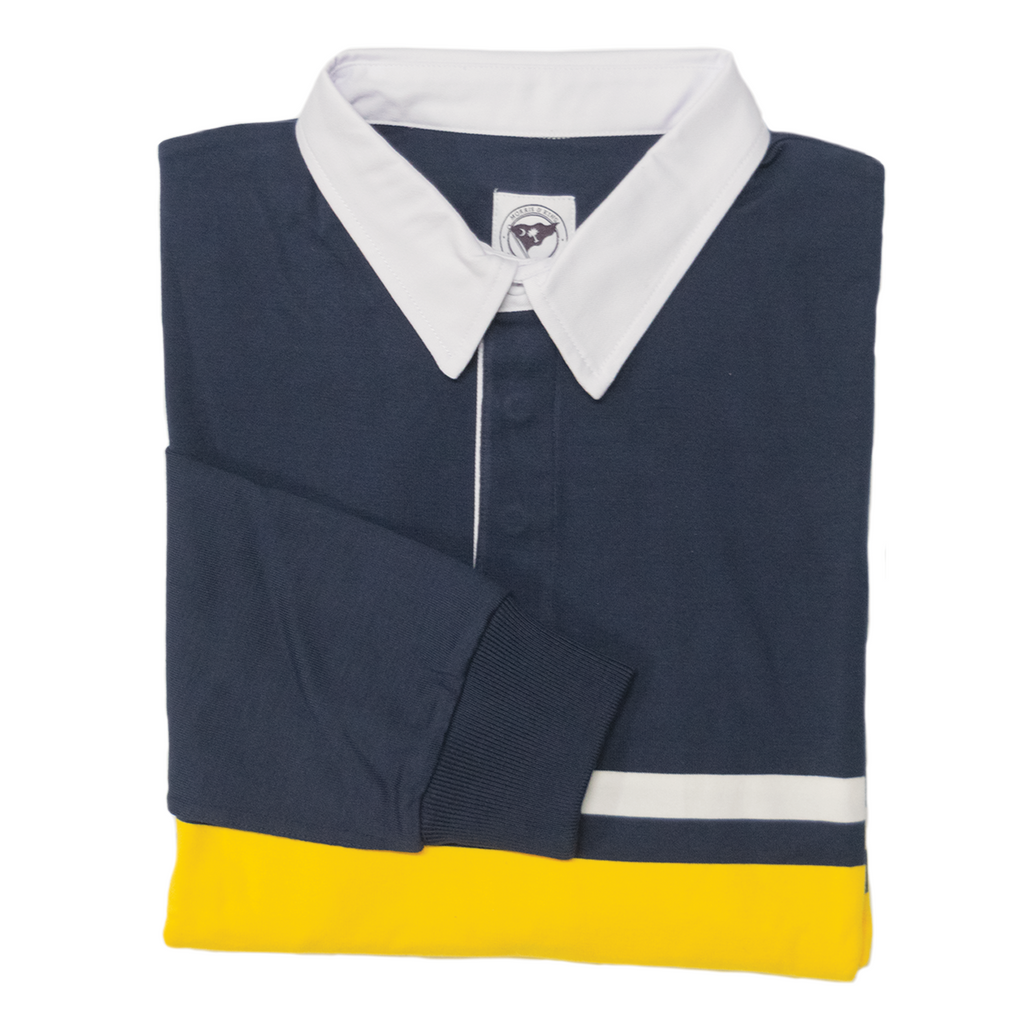 Navy Yellow White Stripe Rugby Shirt Heavy Weight Morris