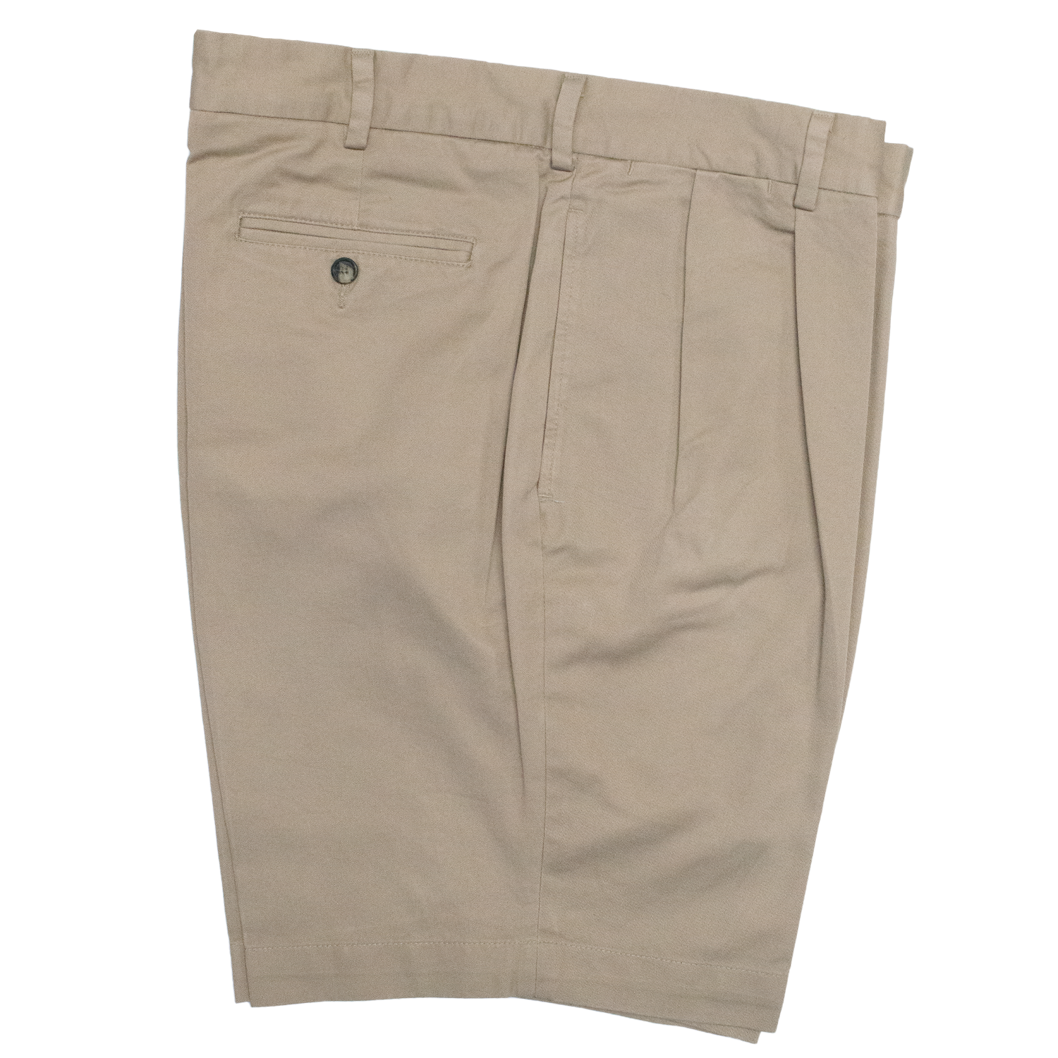 Khaki Pleated Combed Cotton Shorts - Classic Fit