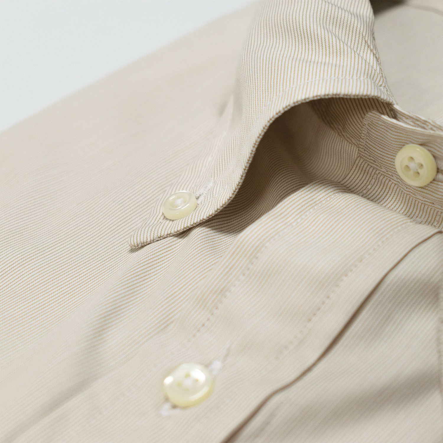 Beige Mini Stripe Button Down Shirt - Made To Order